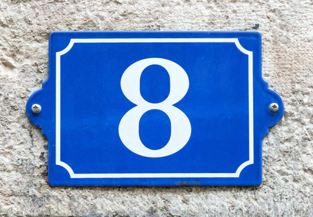 Vintage blue enamel house number 8